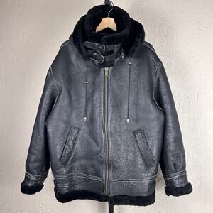 Calafate Sheepskin Shearling B-3 Type 1942 Small Bomber Aviator Jacket W/ Hood